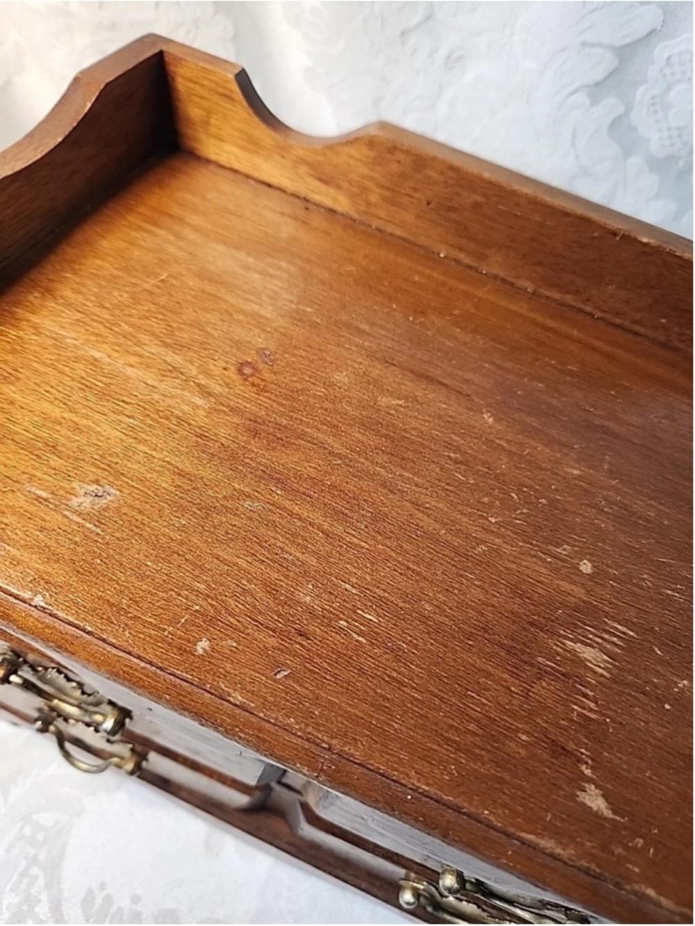 1970s Wooden Jewelry Box Large Top Storage 2 Drawers